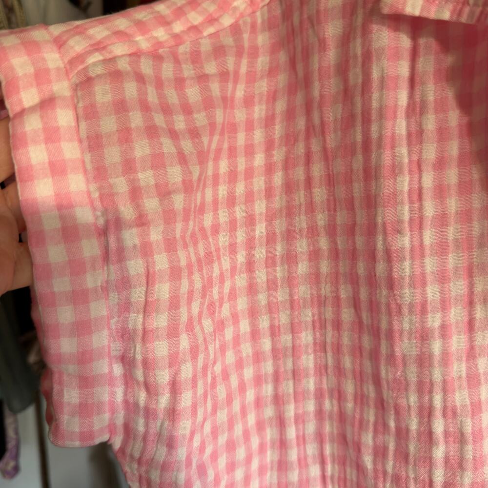 BeachLunchLounge Rose Pink Plaid Gauze Tie Front Shirt NWT Large - Picture 5 of 11